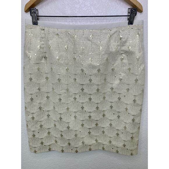 H&M Women’s Shiny Gold & Cream Mini Pencil Skirt Size US 12 Party New Year's - Picture 3 of 12